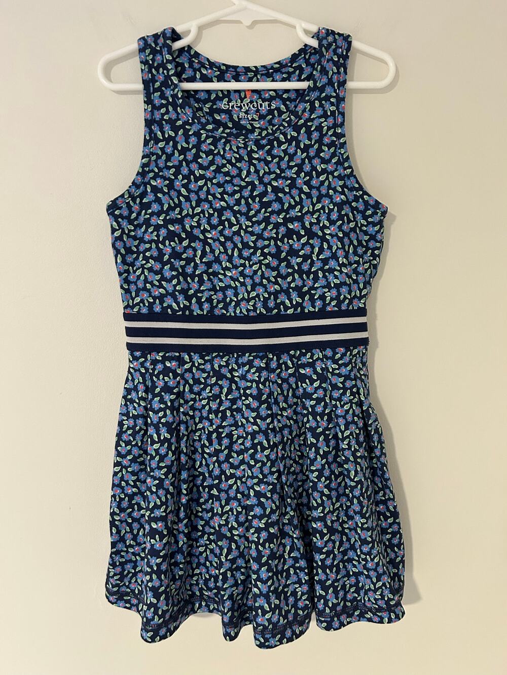 J Crewcuts Navy Blue Floral Athletic Dress Racerback Pleated Girls 7 EUC Shorts